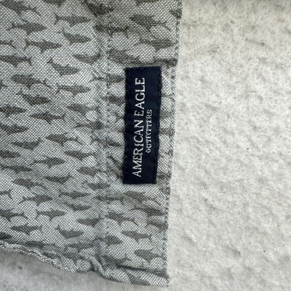 American Eagle Shirt Mens Small S Gray Shark Super Soft Button Down Long Sleeve - Picture 11 of 13